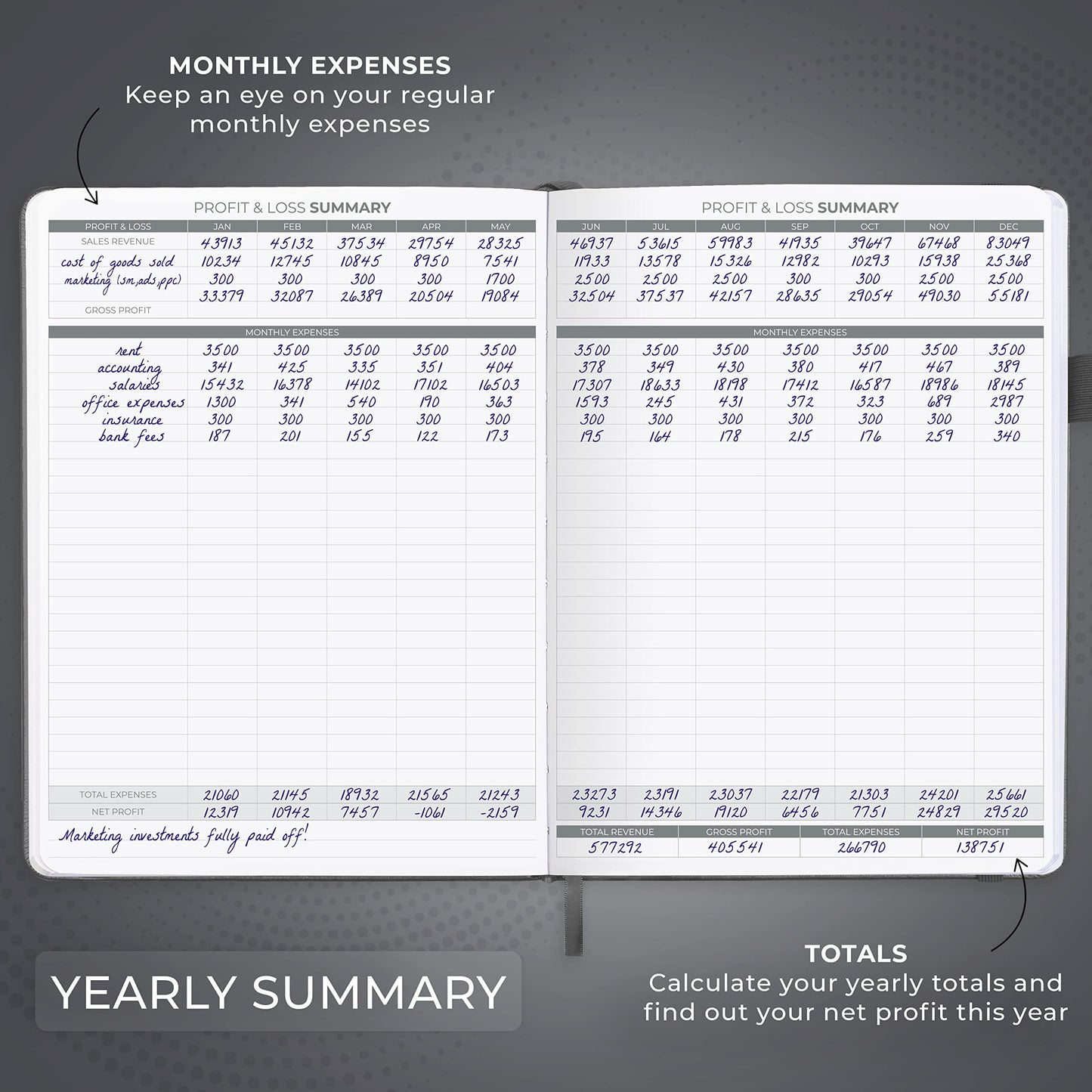 Clever Fox Income & Expense Tracker Large – Accounting & Bookkeeping Ledger Book for Small Business – 2-Year Record Notebook, A4 (Silver Black)