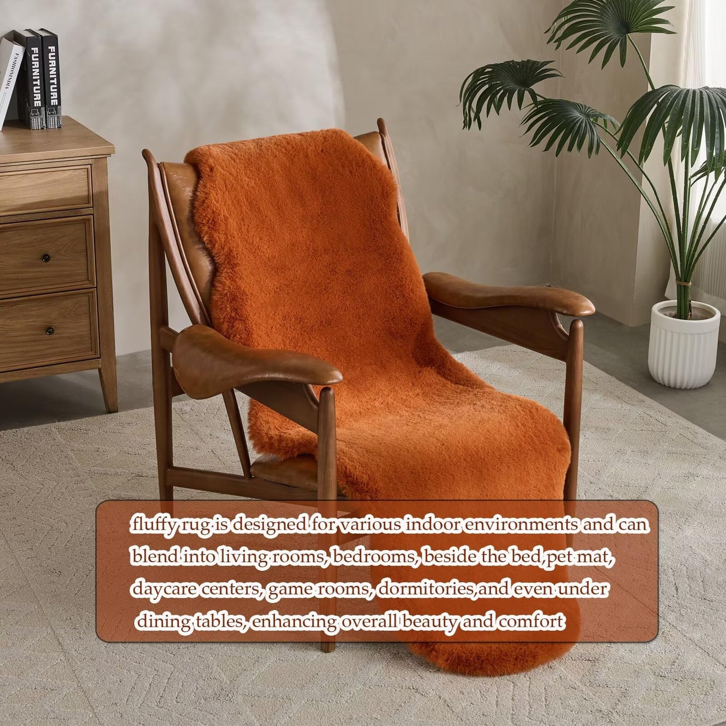 Animebody 1700GSM Fuzzy Faux Sheepskin Fur Area Rug,Extra Soft Faux Fur Mat,Fluffy Shaggy Fur Rug for Bedroom Living Bedside Rug Room Decor-Burnt Orange, 2 x6 ft