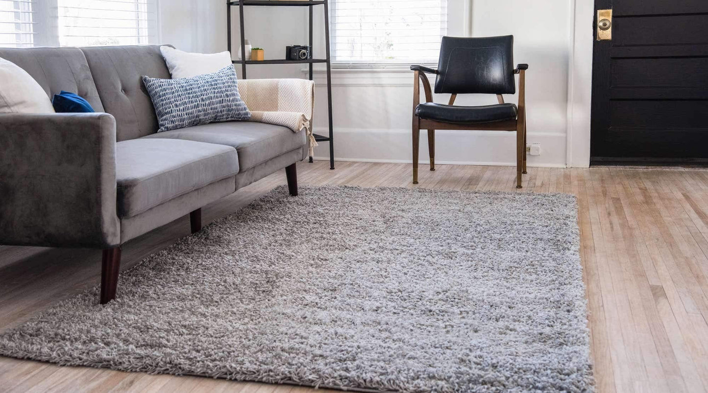 Unique Loom Solid Shag Collection Area Rug (8' x 11' Rectangle Cloud Gray)