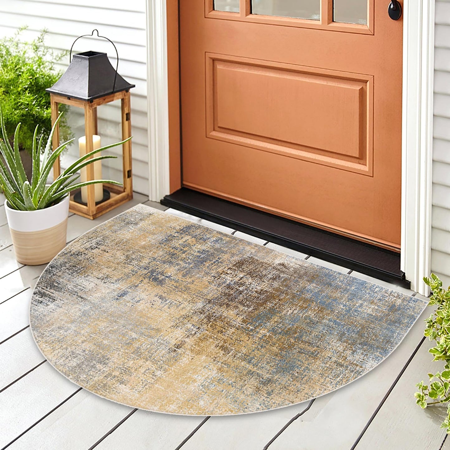 TOMWISH Entrance Way Absorbent Bath Mat - Grey Half Circle Mats for Garage, Patio, High Traffic Areas - 18 X 30 Inch