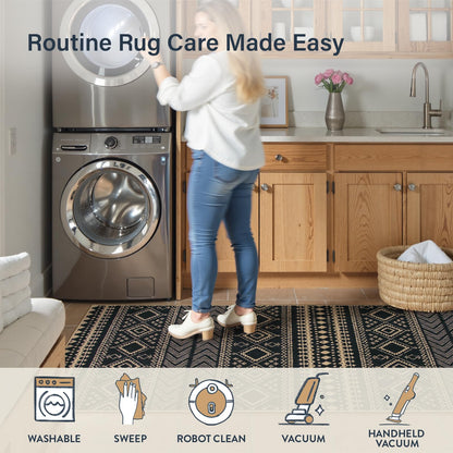 Lahome Easy Jute Boho Area Rugs for Entryway, Washable Rugs 3x5 for Kitchen, Small Non-Slip Indoor Outdoor Carpet, Western Geometric Print Front Door Carpet for Patio Balcony