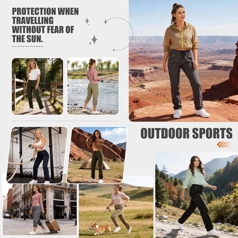 Women's Quick-Dry Hiking Pants | Lightweight UPF 50 Travel & Golf Cargo with Zipper Pockets