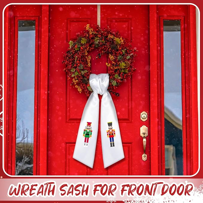 Wreath Sash for Front Door Wreath Satin Sash Blank Sashes Embroidery Monogram Yard Doorway Indoor Outdoor Wall Ribbon Bow Home Decor(Red, White,Nutcracker)