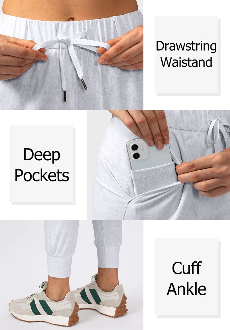 SANTINY Women's Joggers Pants Pockets Drawstring Running Sweatpants for Women Lounge Workout Jogging(Heather White_M)