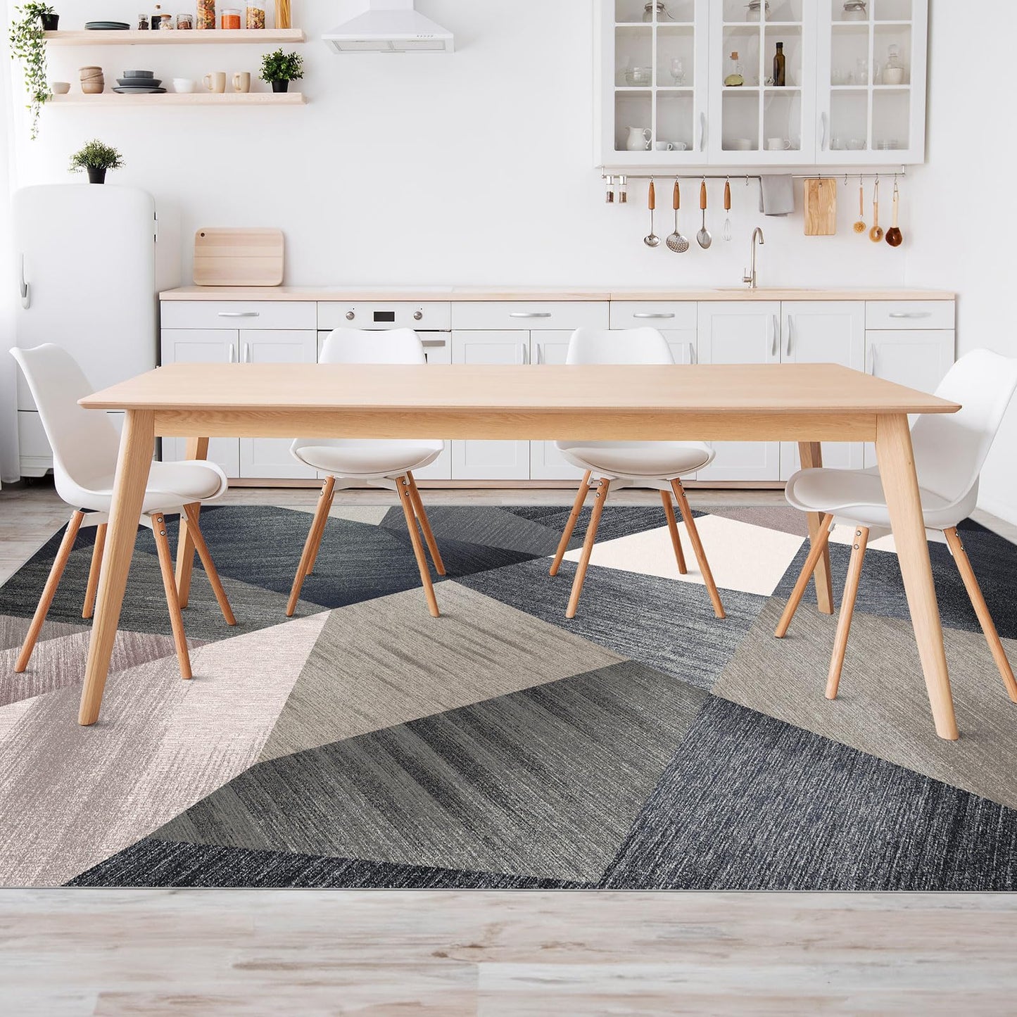 HOMFINE Washable Modern Area Rug - Geometry Style 6x9 Rugs for Living Room, Bedroom, Machine Washable Rug Soft Non Slip Non Shedding Area Rug - Green, 6'x9'