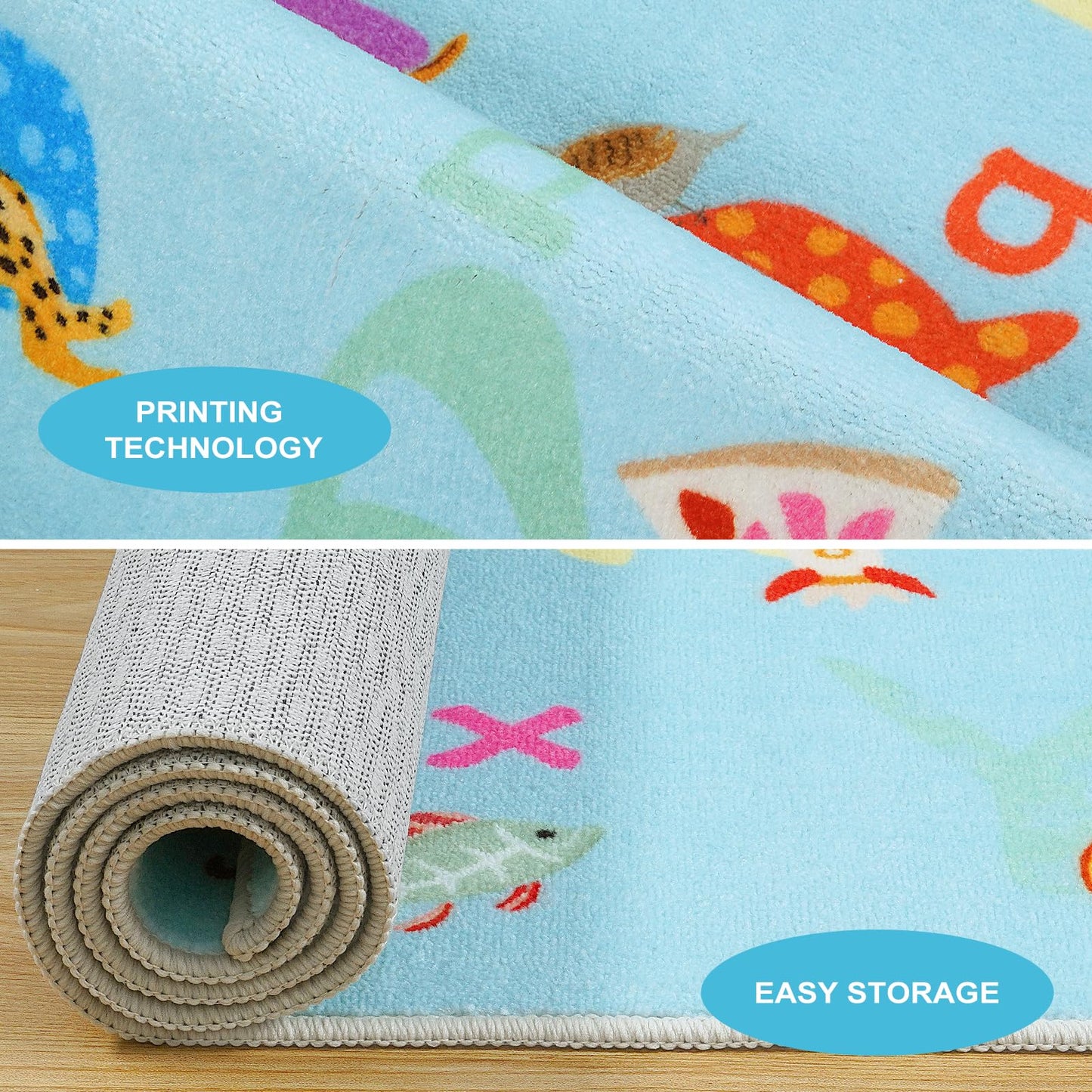 LIVEBOX 7'5" x 13' Blue ABC Kids Classroom Carpet, Large Washable Alphabet Educational Learning Area Rugs for Classroom Elementary, Non-Slip Preschool Kids Teacher Rug for Kindergarten Daycare Baby