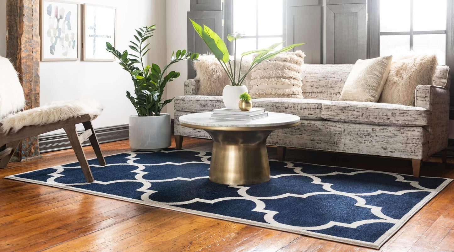 Unique Loom Trellis Collection Modern Morroccan Inspired with Lattice Design Area Rug, Rectangular 6' 0" x 9' 0", Navy Blue/Beige
