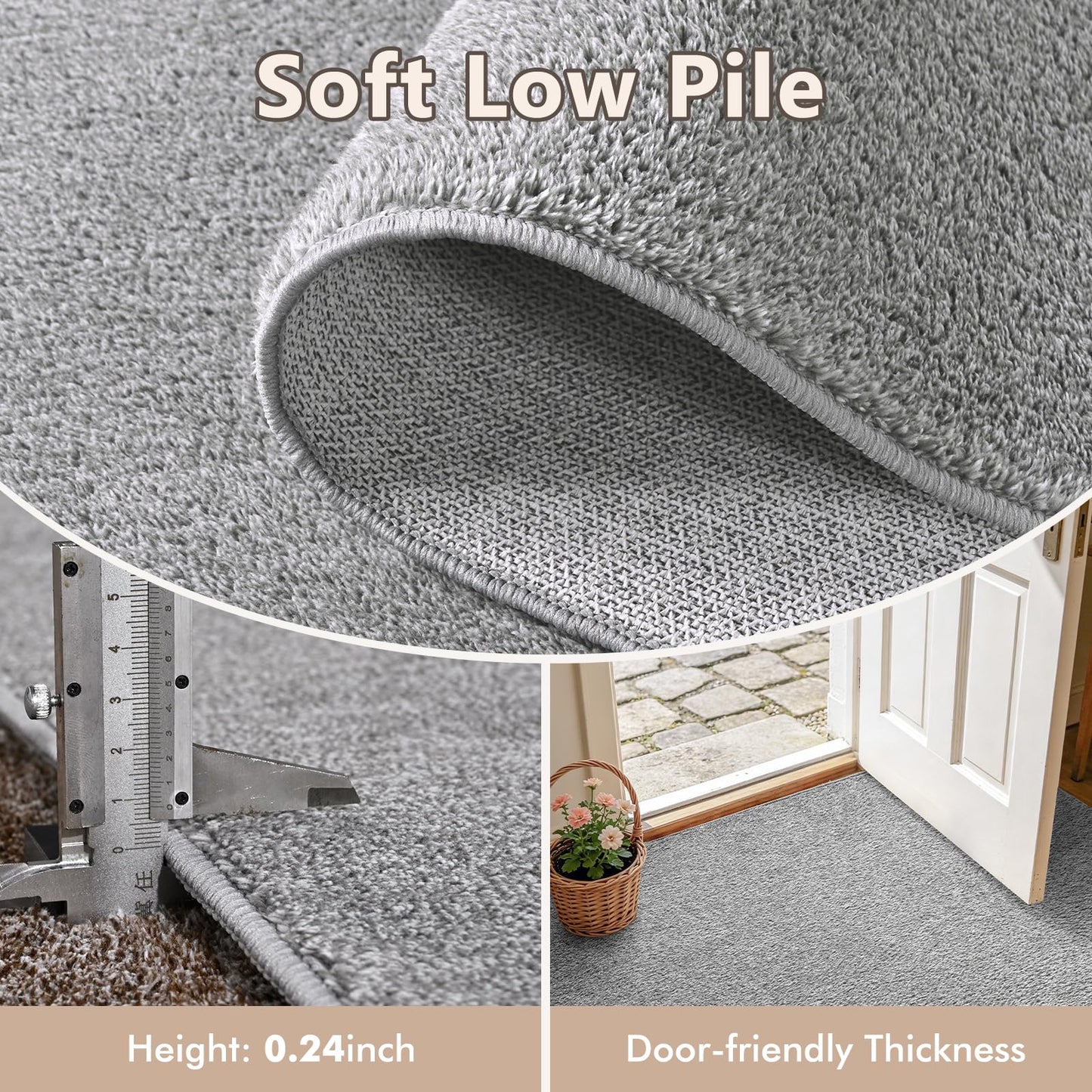 2x6 Washable Runner Rug for Hallway Kitchen Bedroom, Low-Pile Non-Slip Thin Area Rug for Entryway Bathroom, Indoor Carpet for Bedside Laundry Living Room Home Decor (Grey)