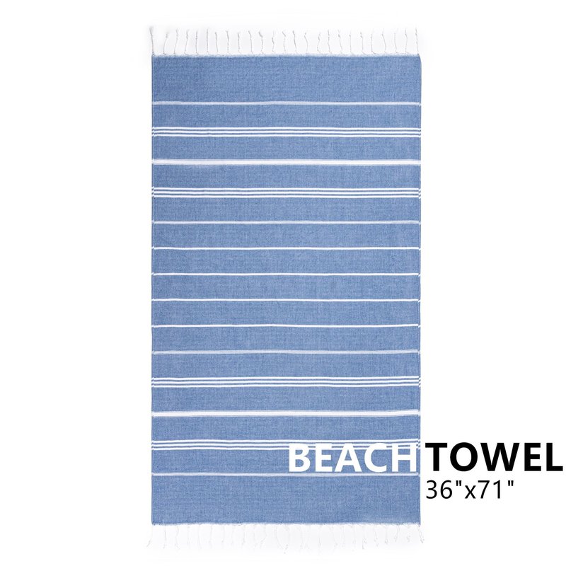 Aegero Turkish Beach Towel, 36"x71" Quick Dry Sand Free Oversized Bath Pool Swim Towel, Lightweight Travel Turkish Towels Vacation Essentials, Blue