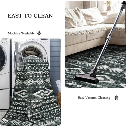 Lahome Moroccan Small Rug 2x3, Black and White Non-Slip Washable Indoor Front Door Mat with Rubber Backing, Low-Profile Modern Farmhouse Boho Area Rug for Entryway Bathroom Kitchen Decor Varena