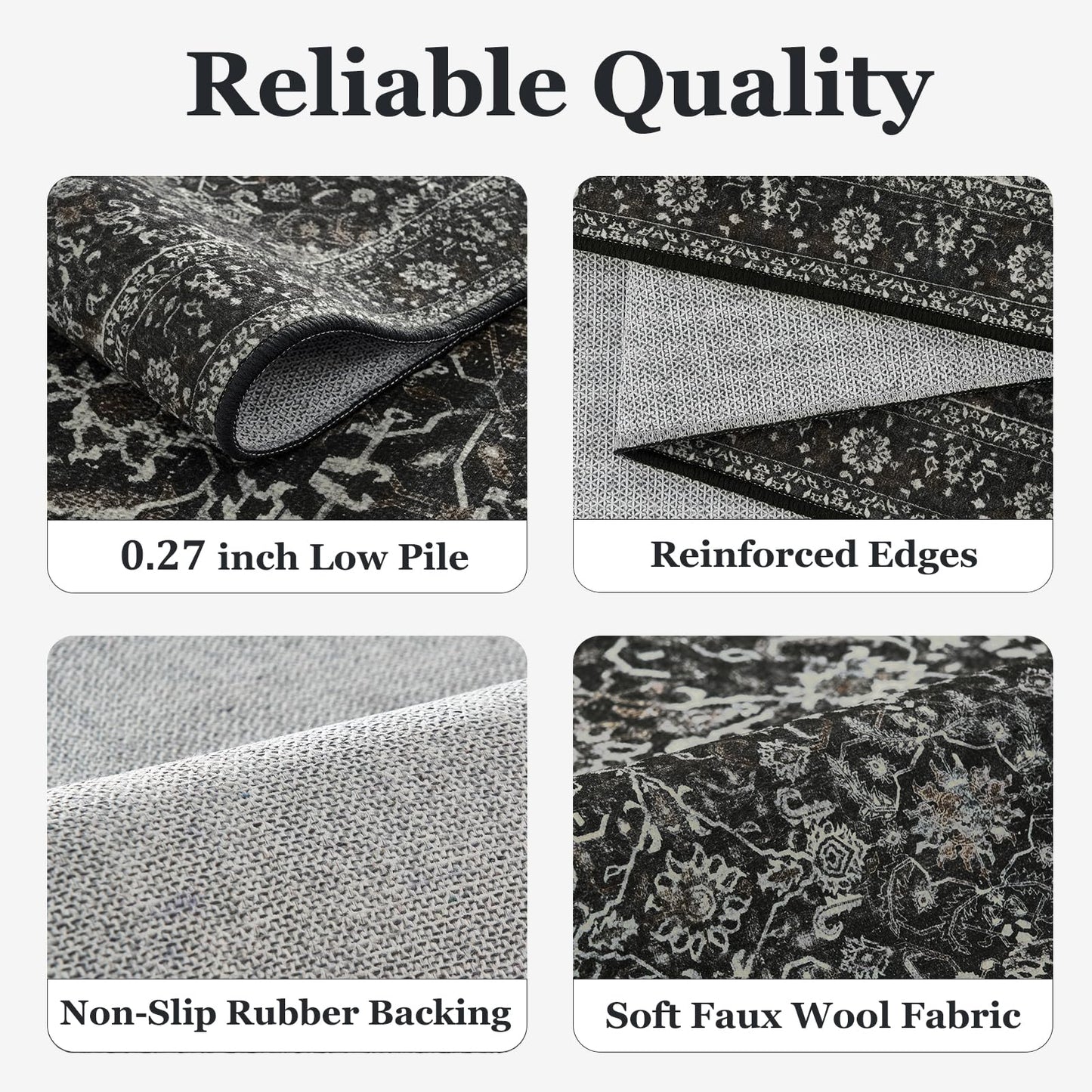 Jainmy Dark 2x6 Runner Rug for Hallways Entryway, Vintage Earth Tone Kitchen Bathroom Runner 6ft, Non Slip Washable Low Pile Thin Carpet Runner for Mudroom/Laundry Room/Bedroom Bedside, Midnight