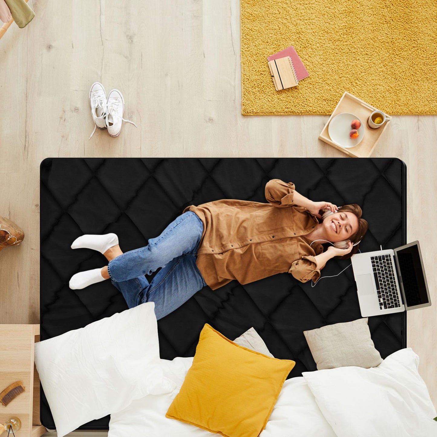 Japanese Futon Floor Mattress Queen Size 60"×80", 3.9" Thicken 5-Layer Japanese Tatami Mat Floor Bed Foldable Roll Up Sleeping Pad, Ideal for Comfort and Support, Kids Floor Lounger Pillow Bed Sofa