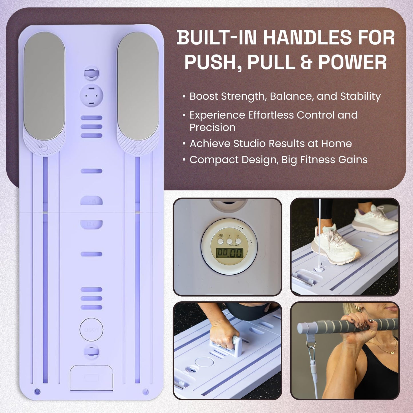 Premium Pilates Reformer Board – Foldable Portable Pilates Machine with Push-Up Bars, Pilates Bar & Resistance Bands for Full-Body Home Workout, Core Strength & Travel Fitness