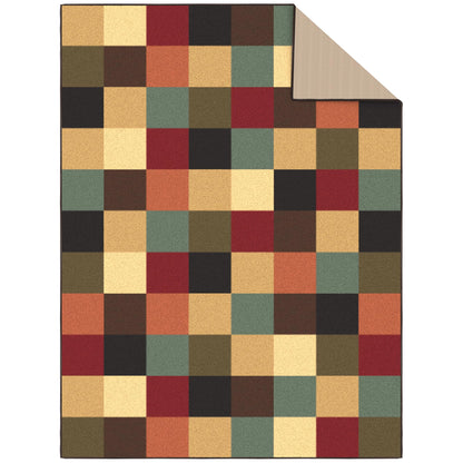 Ottomanson Living Room Area Rug – Non Slip Low Pile Carpet for Bedroom, Office & Family Room, 5' x 6'6", Checkered Multicolor