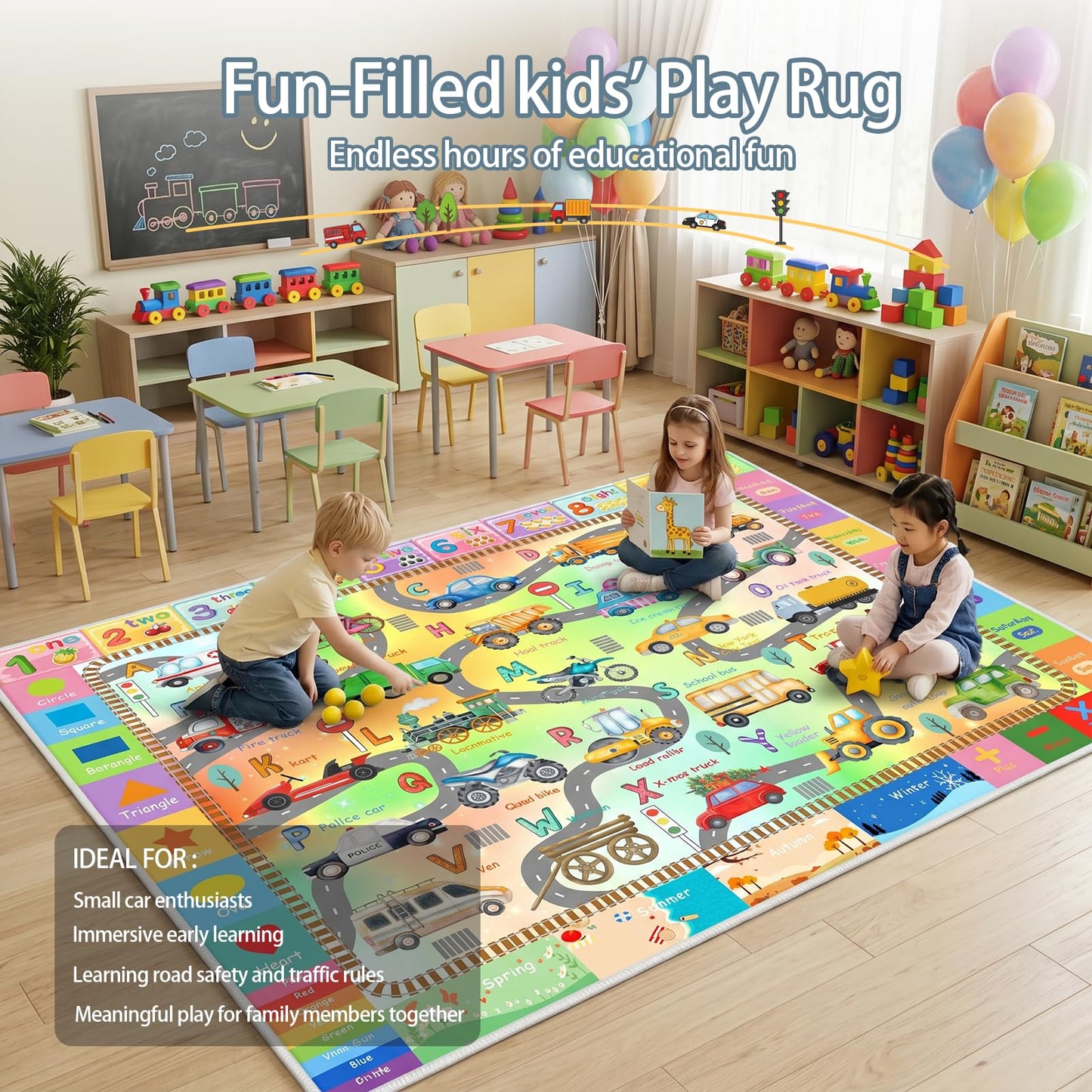 5'x7' ABC Rug for Kids Playroom, Classroom, Nursery, Daycare, Car Rug Play Mat for Children Toddler Girls Boys Bedroom, Educational Kids Carpet for Learning Alphabet, Numbers, Colors, Shapes