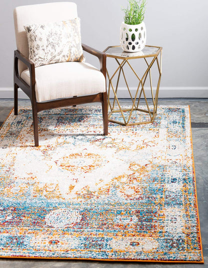 Unique Loom Rosso Collection Traditional, Vintage, Medallion, Border, Distressed, Southwestern Area Rug (5' 0 x 8' 0 Rectangular, Ivory/Blue)