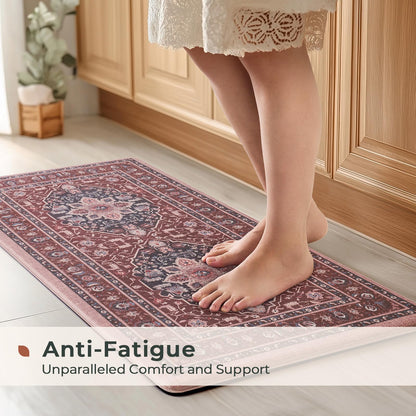 FRESHMINT Anti Fatigue Kitchen Mats Set 2 PCS, Waterproof & Non-Skid Medallion Kitchen Rugs, Cushioned Kitchen Floor Mats for Standing Washable Comfort Kitchen Runners for Lanudry, Office, Sink