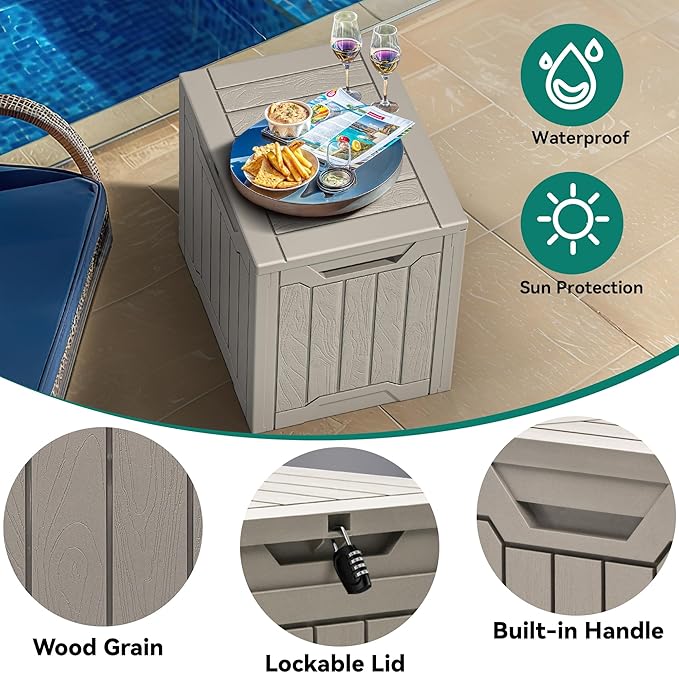 YITAHOME Outdoor Resin Storage Box 31 Gal, Water-resistant Patio Deck Box Outdoor Storage Box for Pillows, Garden Equipment, Securely Lockable, Light Brown