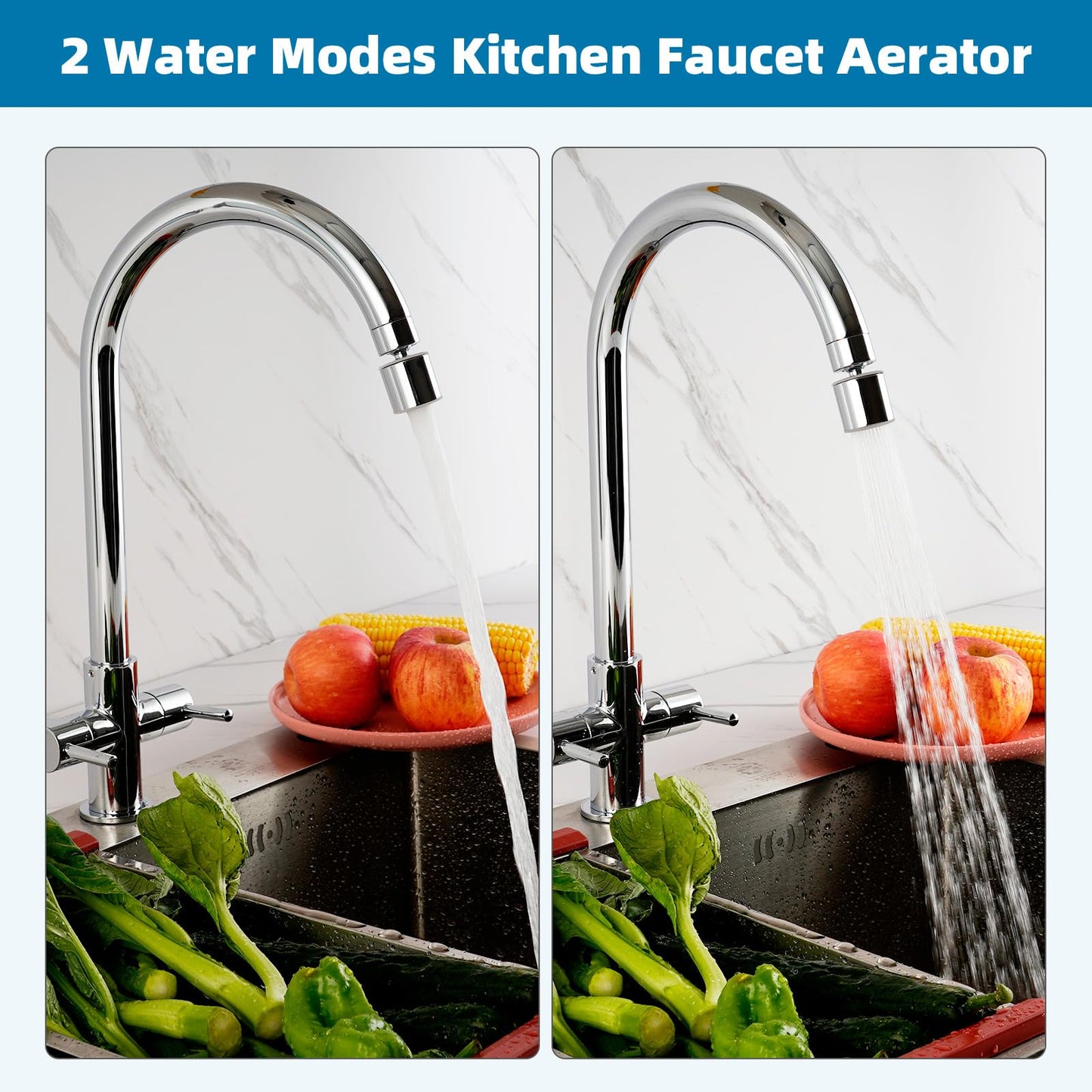 Hibbent NSF/ANSI/CAN 61 Certified Faucet Aerator, CUPC Certification 360° Twist Kitchen Sink Aerator, Dual-function Sink Sprayer Attachment, Faucet Replacement Part 55/64'' Female Thread, Chrome