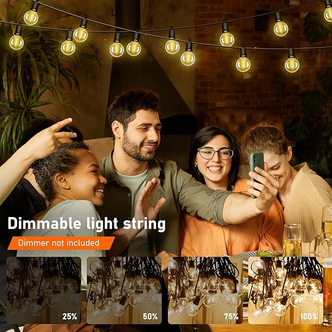 25Ft LED G40 Globe Outdoor String Lights Waterproof Patio Lights with 13 Shatterproof Warm White Bulbs, Hanging Light for Backyard Balcony Wedding Christmas Party Decorations, Black Wire