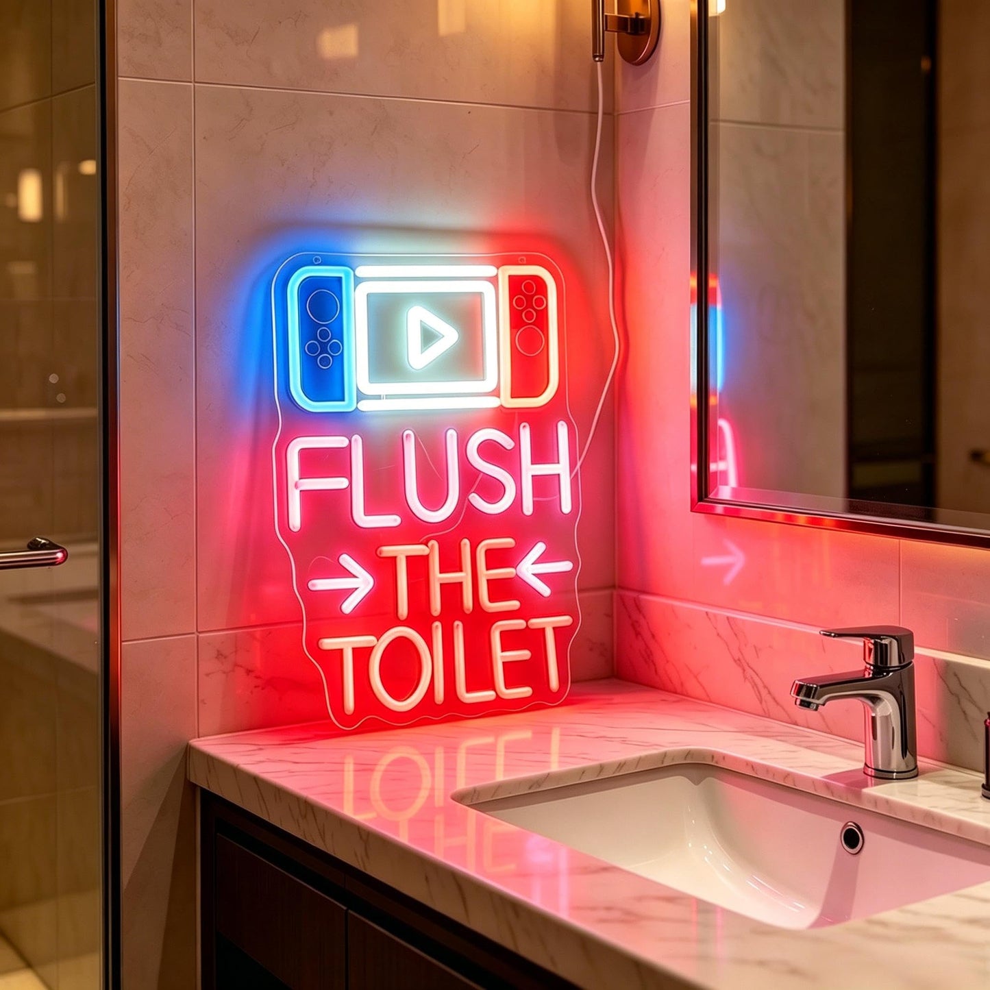 Flush The Toilet Neon Sign, USB Powered Dimmable Decorative Neon Light for Bathroom Public Restroom Home Wall Table Decor 15 x 10.6 In