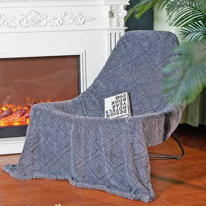 Geometric 50x70 Inch Flannel Jacquard Throw Blanket- Soft & Cozy Luxurious Blankets for Couch, Bed, Sofa, Travel，Home and Dorm Decor，Housewarming Gift for Women & Men,Dark Grey