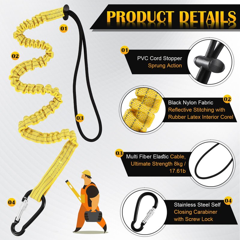 12 Pack Tool Lanyard with Single Metal Buckle and Adjustable Loop End, Standard Length, Maximum Weight Limit 8KG/ 17.6lb, with Aluminum Screw Lock, Retractable Shock Cord Stopper (Colorful)
