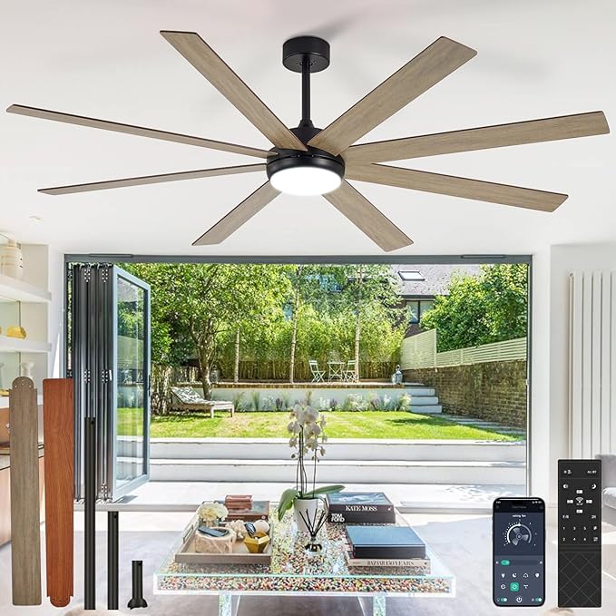 Depuley 72" Ceiling Fans with Lights: Large Indoor/Outdoor Ceiling Fan for Patios Living Room - 8 Blades Wooden Dimmable Ceiling Fans with Remote APP Control Timer Reversible Quiet DC Motor 6 Speeds
