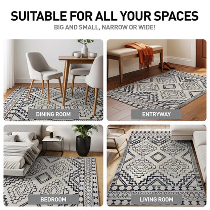 Rugshop Cream and Black Southwestern Tribal Area Rug – Boho Geometric Diamond Pattern Carpet for Living Room, Bedroom, or Entryway – Soft Modern Rustic Floor Décor 7' 10" x 10' Cream