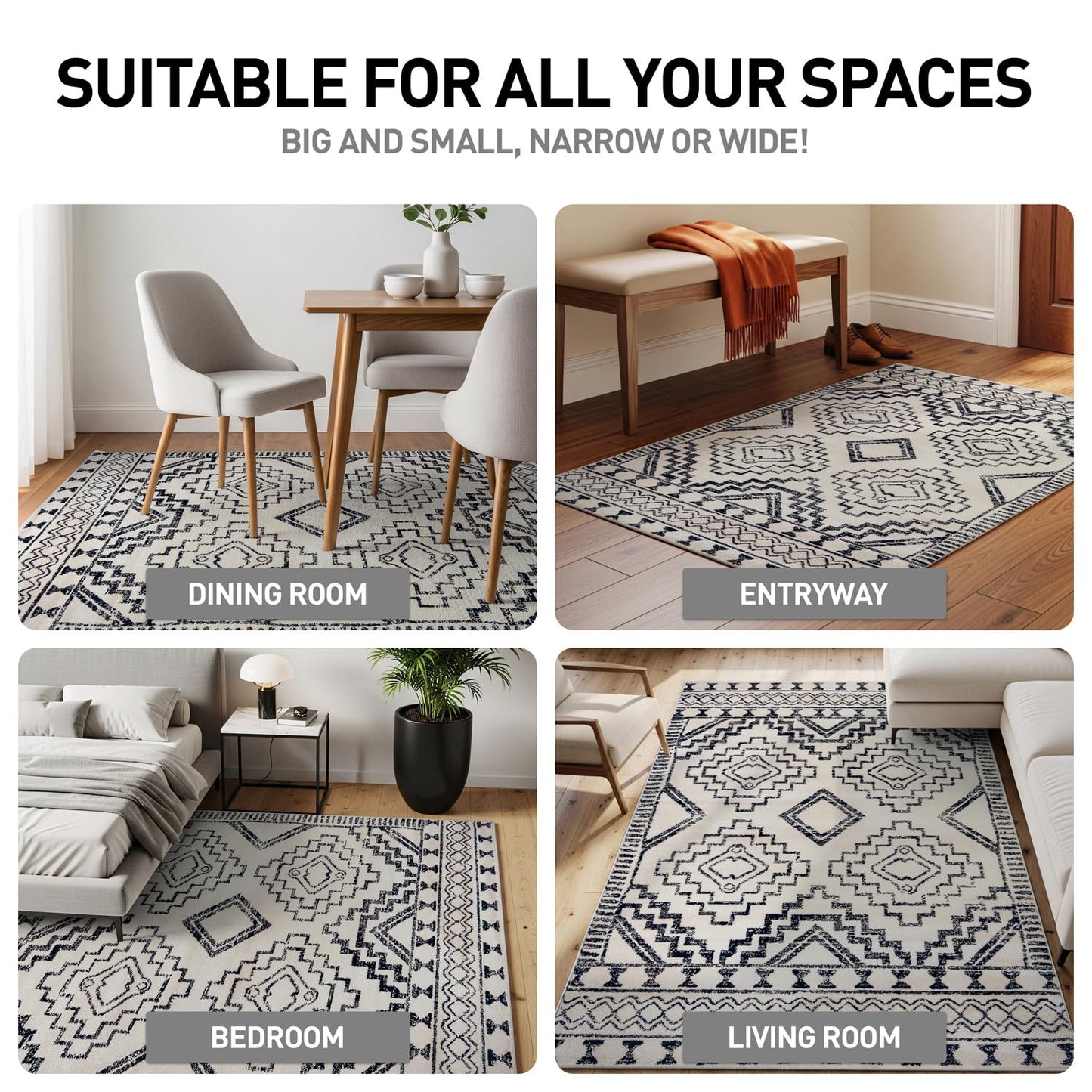 Rugshop Cream and Black Southwestern Tribal Area Rug – Boho Geometric Diamond Pattern Carpet for Living Room, Bedroom, or Entryway – Soft Modern Rustic Floor Décor 4' x 6' Cream