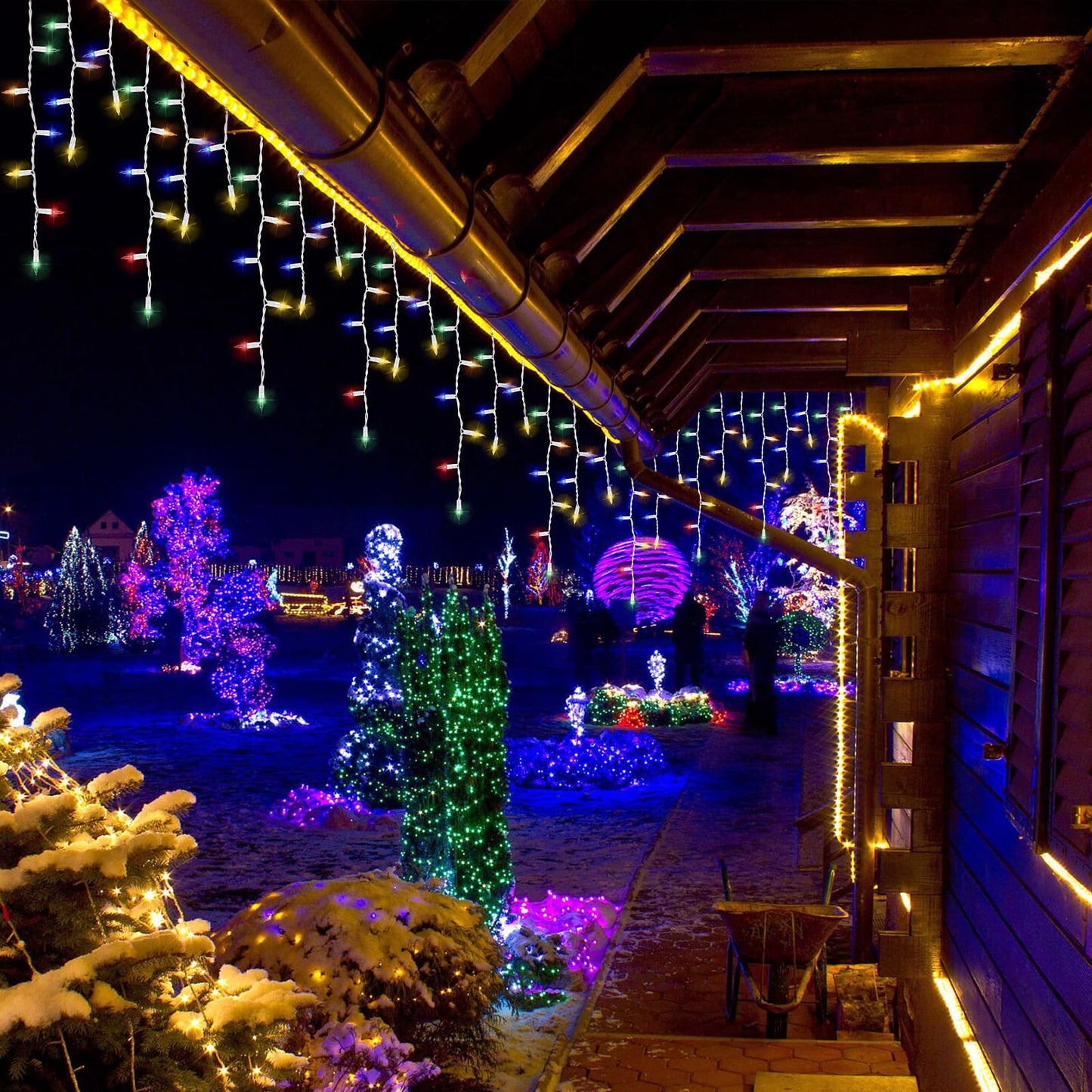 LAMPHOME 6.2FT 100 Multicolor Icicle Lights, White Wire, Indoor/Outdoor Christmas & Holiday Lights