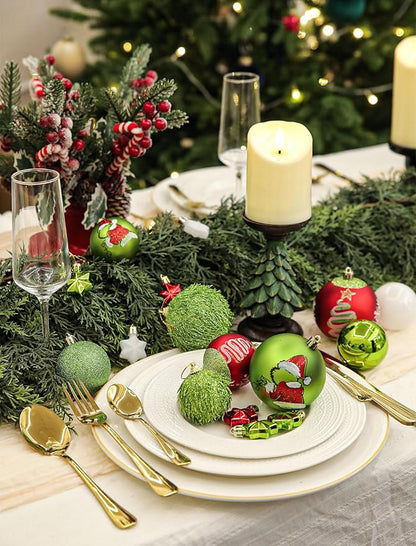 34 Pcs Christmas Ball Ornaments, Lime Green, Red and White Christmas Tree Decorations Set, Shatterproof Hanging Xmas Ornaments for Office Holiday Home with 7 Styles in 3 Sizes(Small Medium Large)