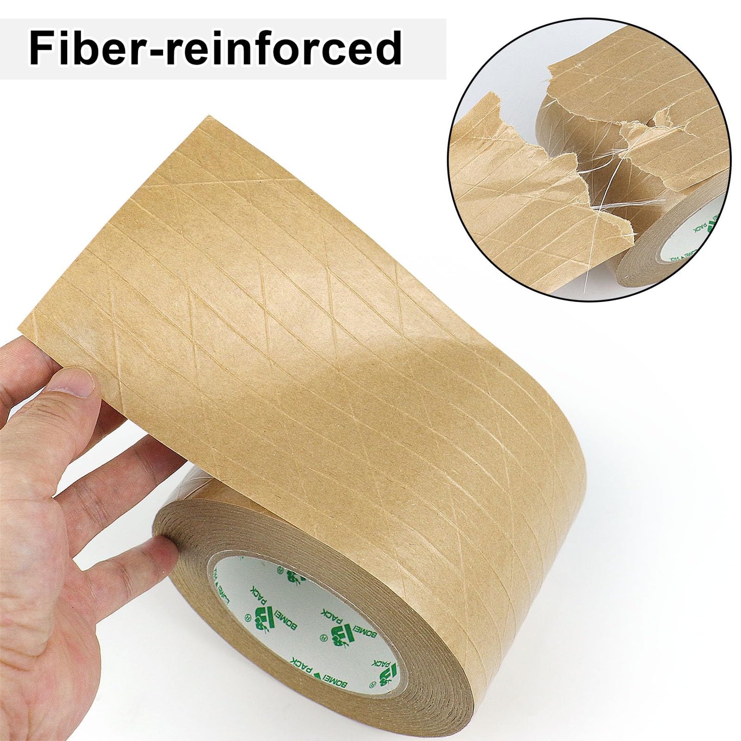 BOMEI PACK Wide Brown Reinforced Kraft Paper Packing Tape 4inch, Self Adhesive Paper Gummed Packing Tape, for Heavy Duty Packaging, Shipping, Moving and Storage, 4InchX55yds