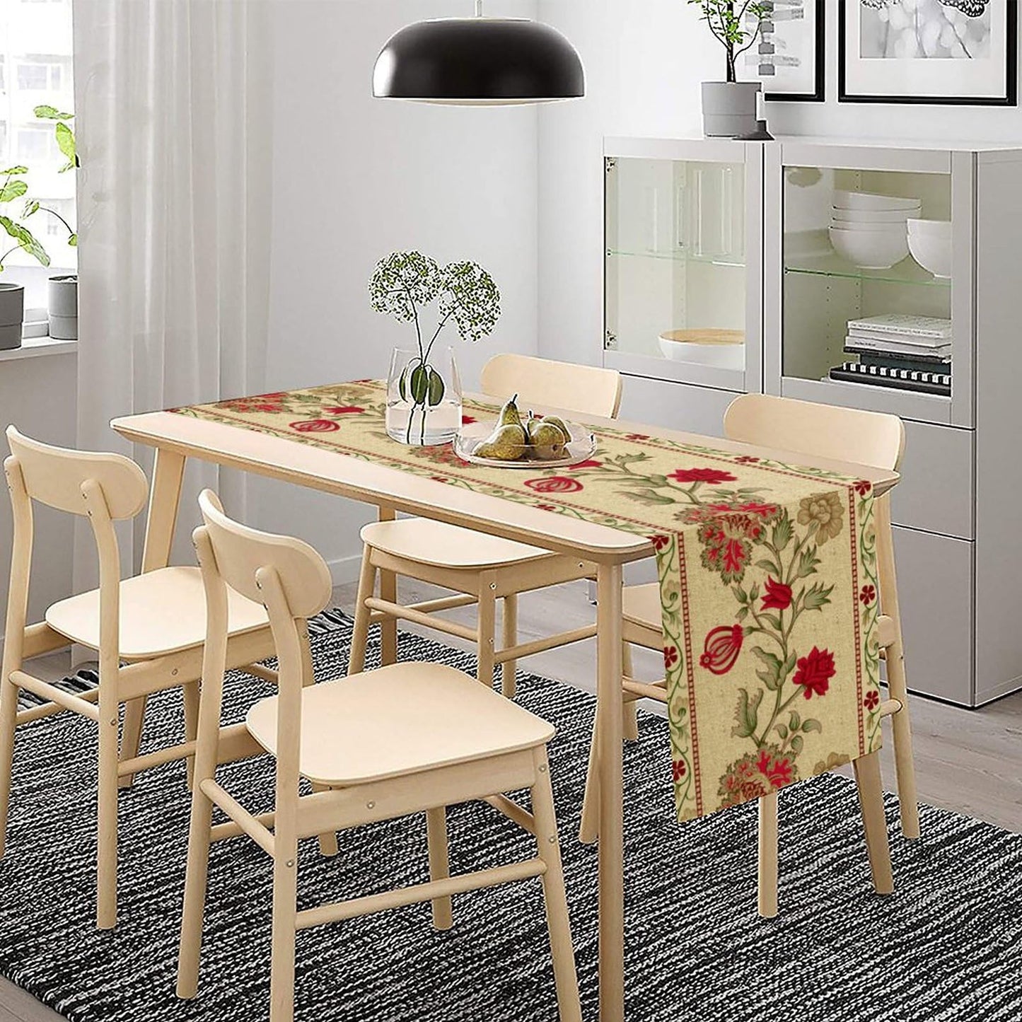 XBDDZSW Rustic Floral Table Runner, Ethnic Style Leaf Flower Art Design Patterns Printed Linen Table Runner for Home Kitchen Dining Table Decoration 13x36 Inch