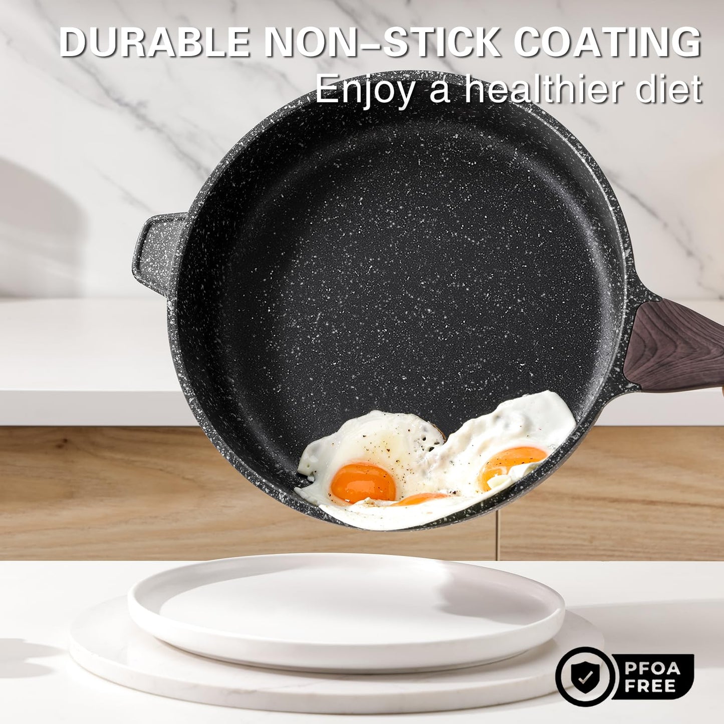 Kordisen Nonstick Deep Frying Pan with Lid, 12 Inch Large Skillet, 5 Qt Non Stick Saute Pan for Cooking, Healthy Induction Cookware, PFOA Free