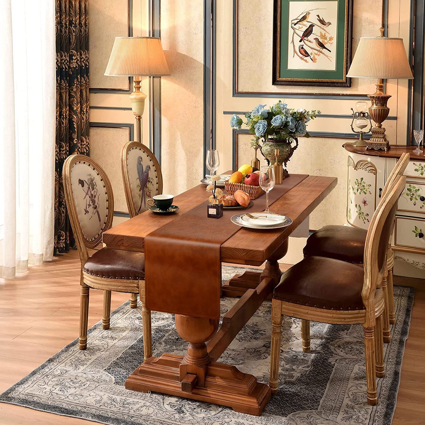 Linkidea Vegan Leather Table Runner, 71 x 13 Inches Heat Insulation, Waterproof, Faux Leather Table Mat, Great for Daily Use, Holidays and Catering Events, Easy to Clean (Brown), LI4504