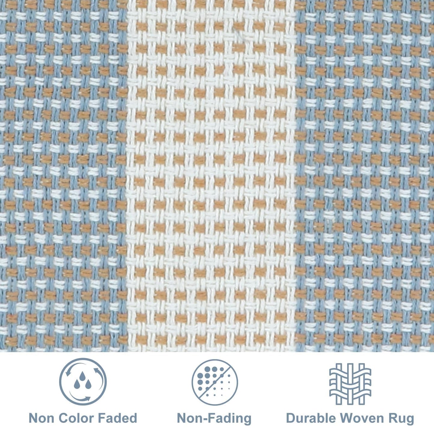 LEEVAN Striped Outdoor Rug 4x6, Washable Front Porch Rug, Spring Plaid Door Mats Outside Entrance, Blue White and Tan Entryway Floor Mat, Buffalo Woven Patio Layered Mat for Entrance/Deck/Camping