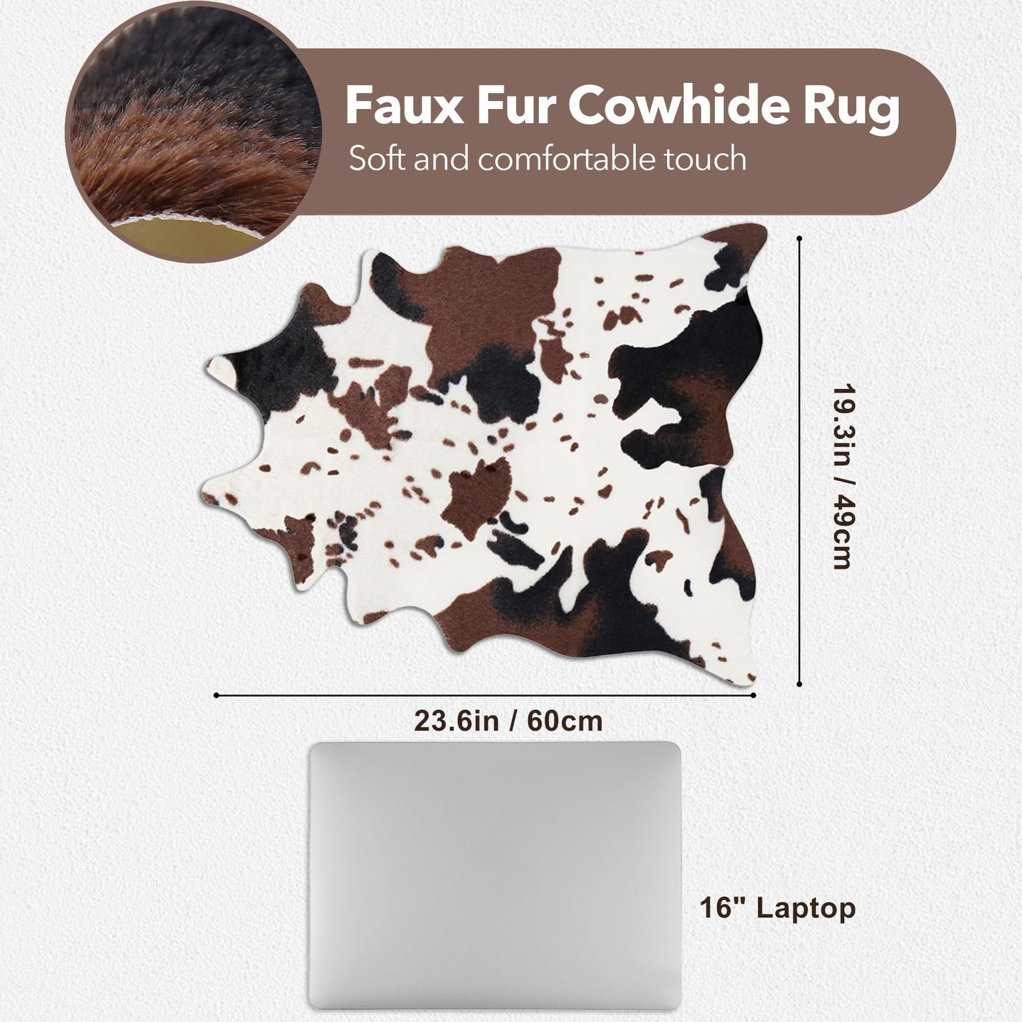 Fttoyoly Cow Print Table Runner for Western Table Decor, Mini Faux Cowhide Rug, Rustic Chic Rugs for Kids and Dining Room, Faux Animal Area Carpet Non-Slip 19.3" W x 23.6" L