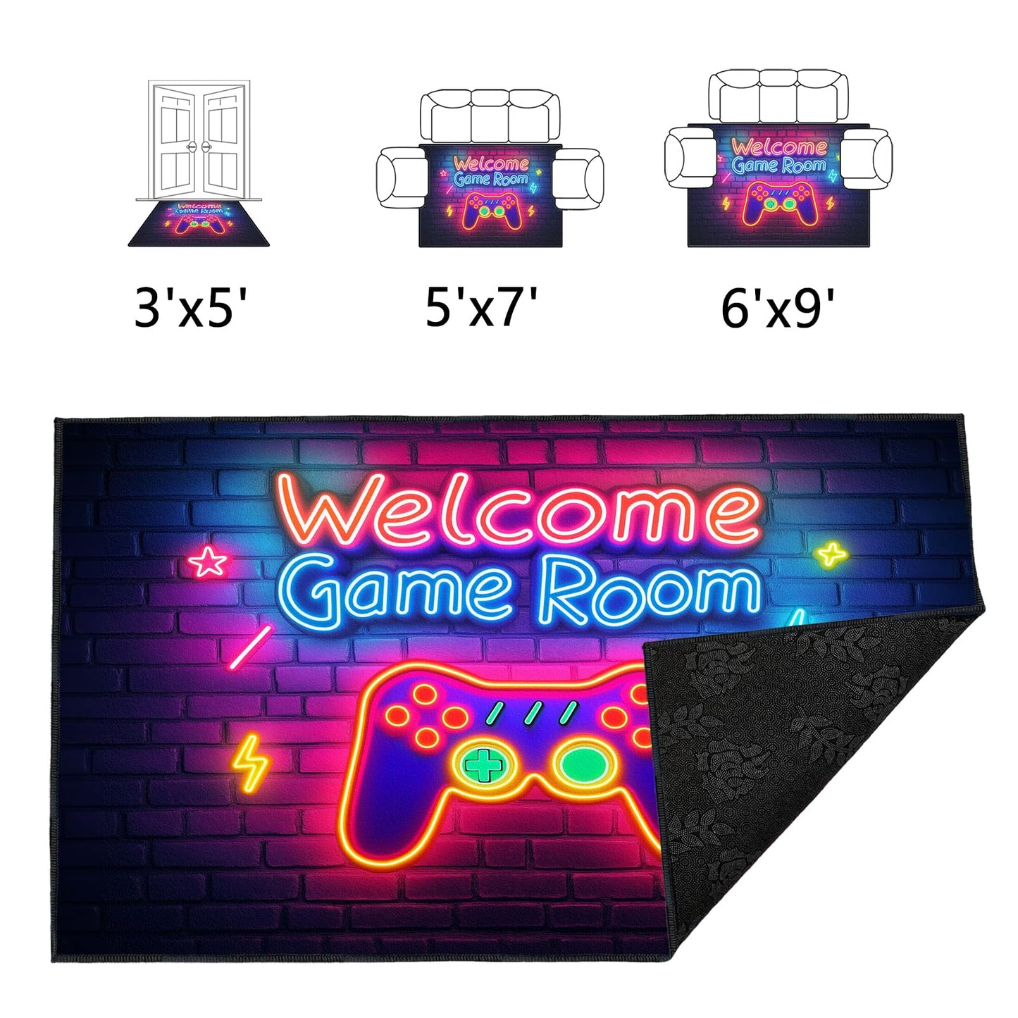Gaming Rug for Room,3'x5' Gamer Rugs with Non-Slip Backing,Game Room Carpet for Bedroom and Livingroom Decor
