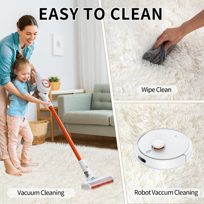 Rug for Living Room Bedroom, 5x7 Area Rugs for Living Room, Ultra Soft Modern Shaggy Carpets Fuzzy Rug for Boys Girls Dorm Nursery Home Decor Aesthetic, Upgrade Non-Slip Durable, Cream White