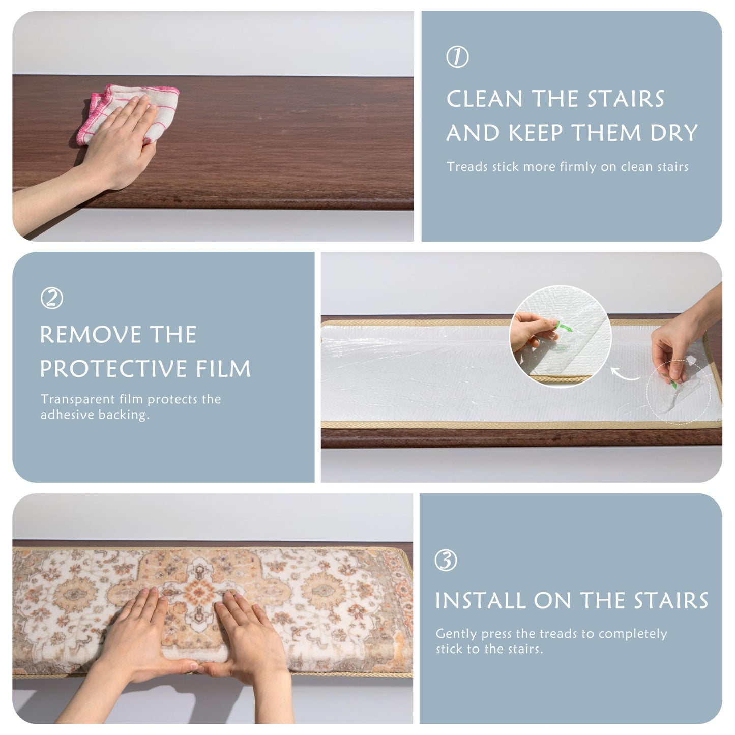 Brakki Bullnose Non-Slip Stair Treads for Wooden Steps, Carpet Stair Treads for Indoor Runner, Pet Friendly Soft Stair Rugs, Edging Stair Protectors Reusable, Washable, 30"x9.5"x1.5" 14pcs, Beige