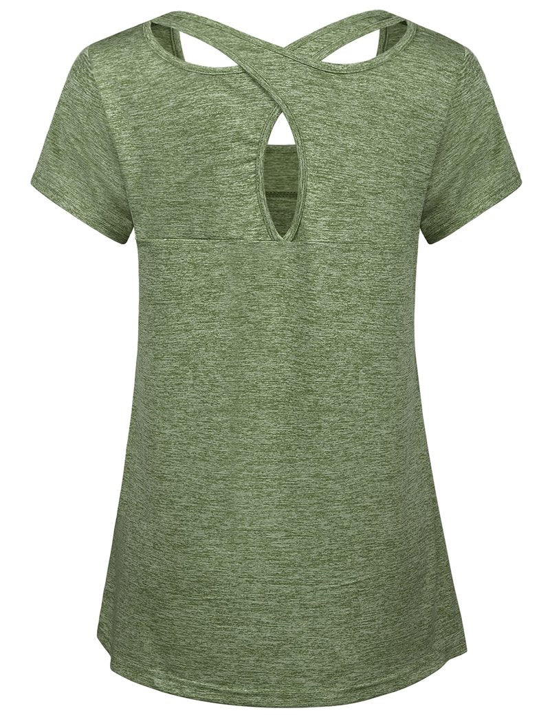 Kimmery Womens Workout Tops for Women Short Sleeve Shirts for Women Summer Tops Yoga Tops Athletic Tops Olive Green L