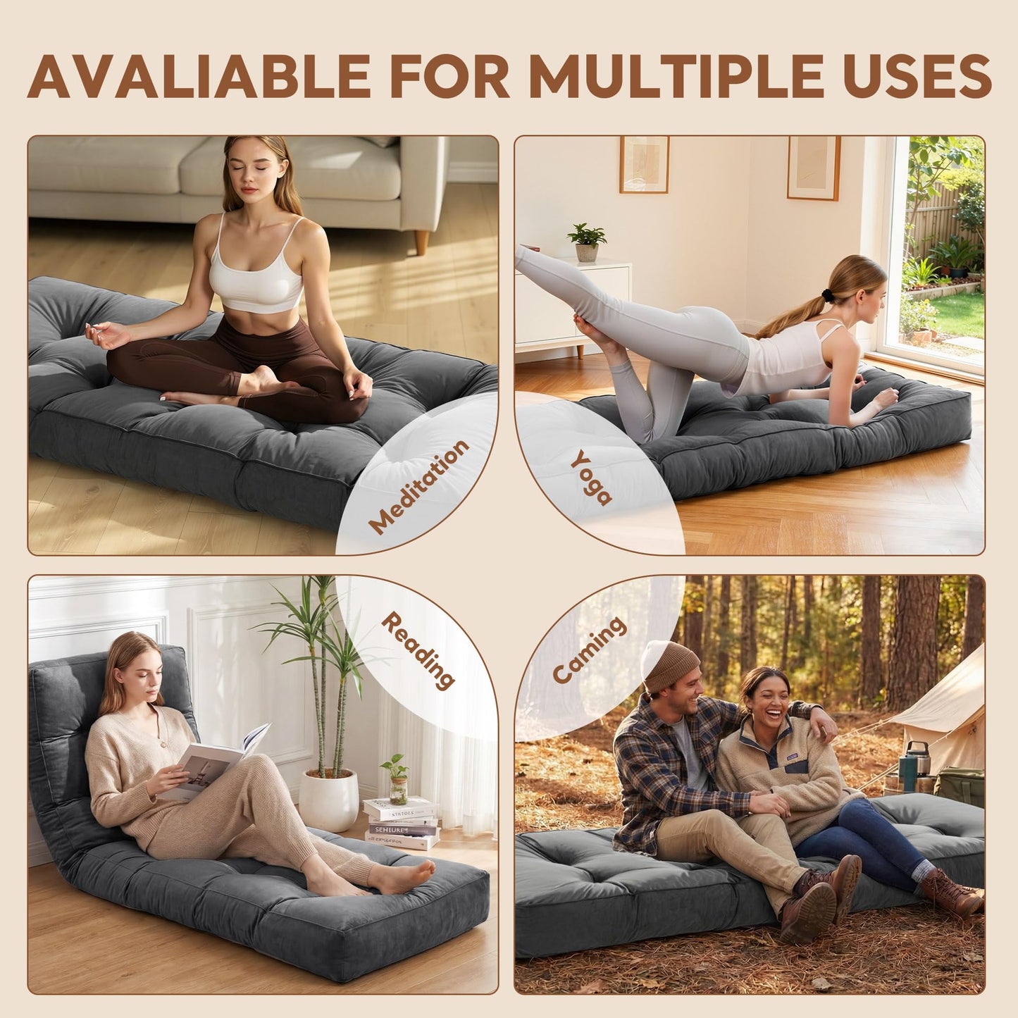 HOMBYS 6 Inch Thick Japanese Floor Mattress, 74"x27" Foldable Futon Mattress Tatami Floor Bed, Portable Futon Cushion for Home, Camping & Yoga, Gray
