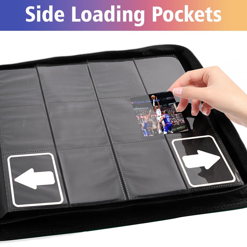 12 Pocket Card Binder, 720 Pockets PU Leather Zipper Trading Card Collection Album, Side-Loading Card Storage Folders for MTG, TCG, Game/Sport Crads (Pink, 12 Pockets)
