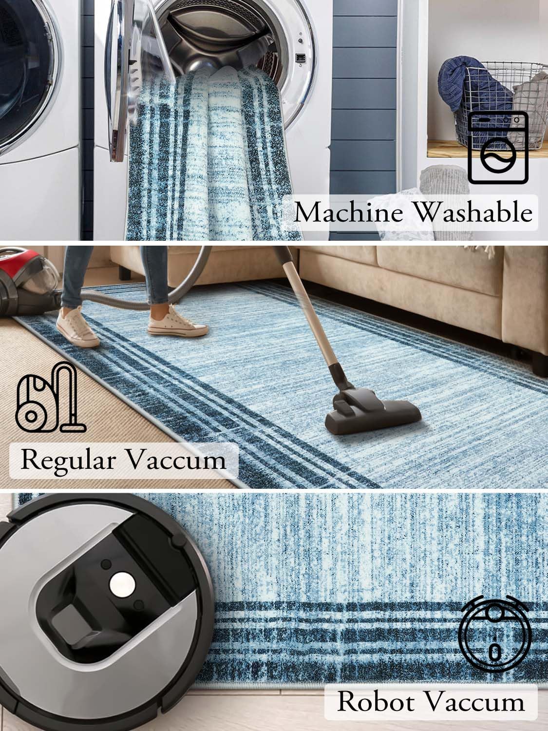 Lahome Modern Abstract Runner Rug, Washable Blue 2x6 Runners for Hallways Non Slip Bathroom Rug Runners, Low-Pile Soft Kitchen Runner Rubber Backed Carpet Runner for Bedroom Entryway