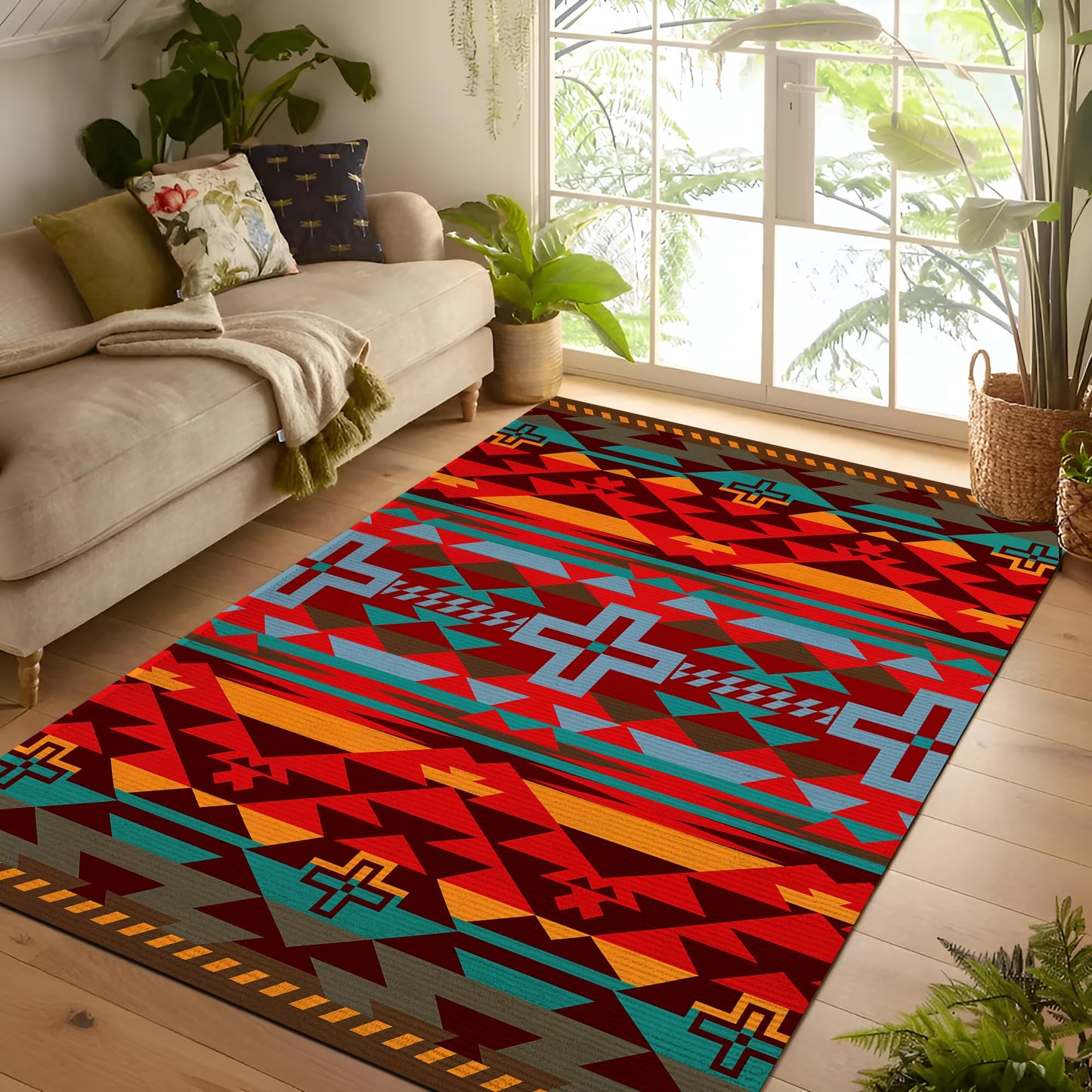 Southwest Area Rug for Living Room, 3x5 ft Native American Carpet for Farmhouse, Hallway, Kitchen, Living Room, Bedroom