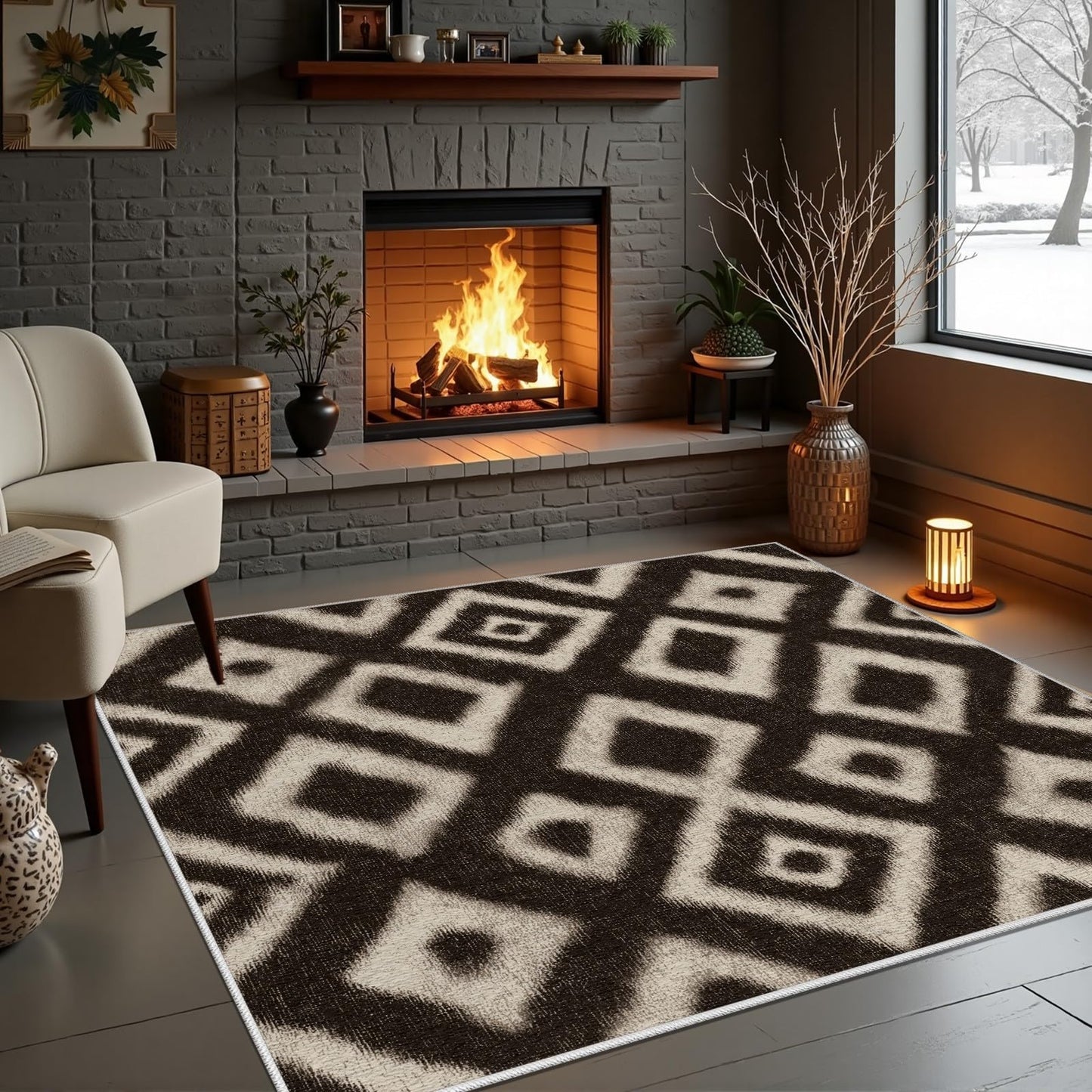 Country Rugs 7x9 - Classic Rustic Geometric Aztec Design, Rural Country Farmhouse Style, Native American Rustic Carpet, Washable Non Slip Soft Large Carpet for Living Room Kitchen