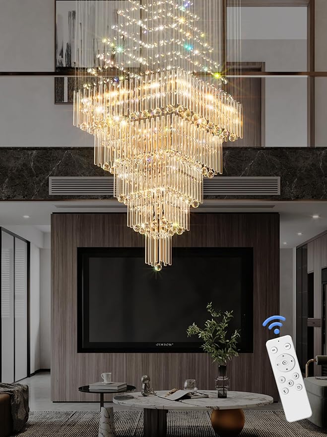 D40''X H100'' Extra Large Chandeliers for High Ceilings Crystal Raindrop Gold Chandeliers Large Villa Chandelier Entrance Foyer Square Ceiling Light LED Dimmable 2700K-6000K 16 led bulbs include