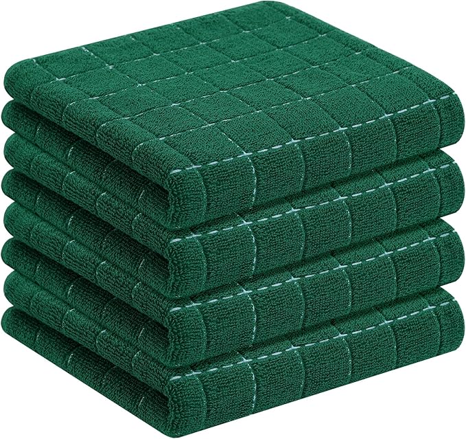 Homaxy 100% Cotton Terry Kitchen Towels, Checkered Designed, Soft and Super