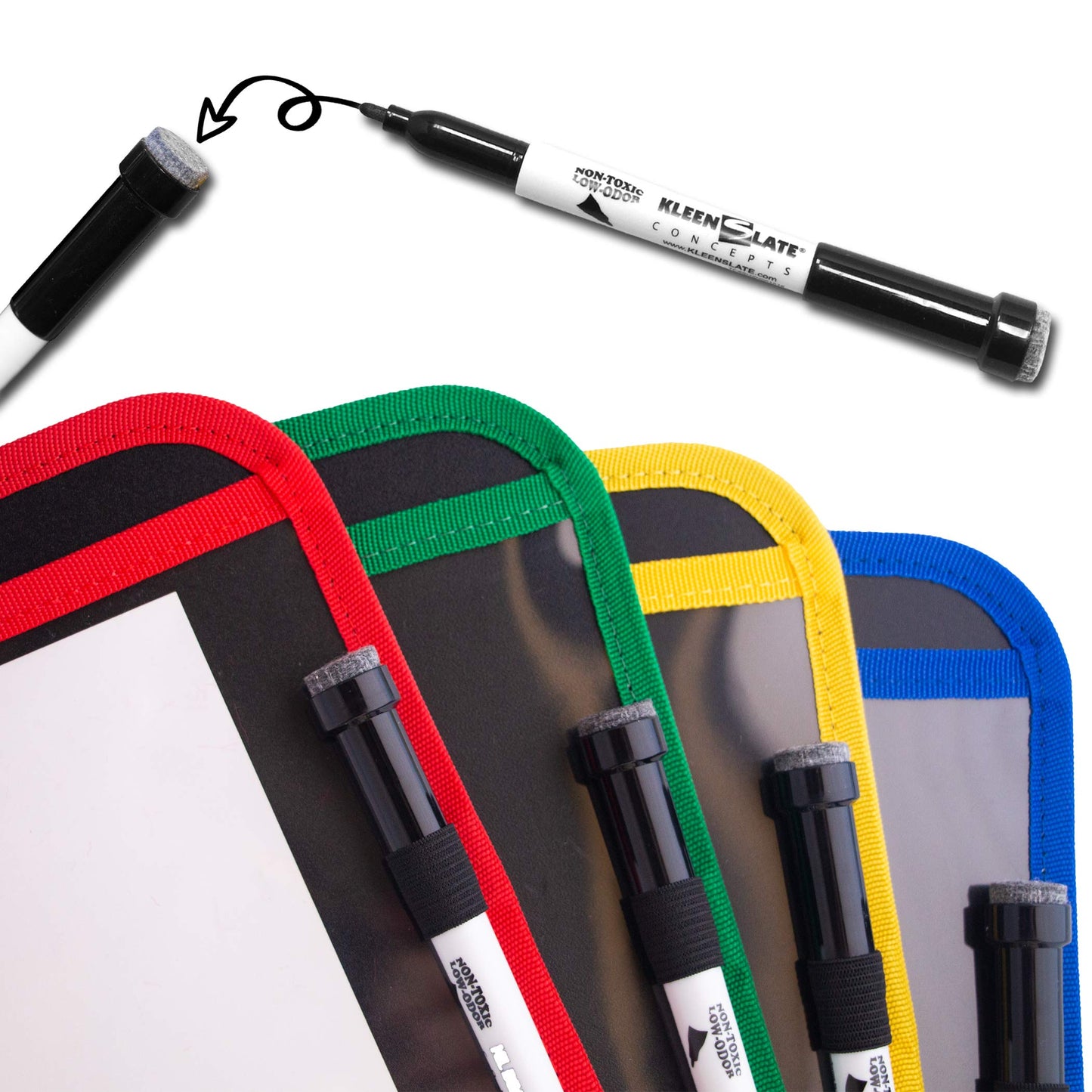 KleenSlate (8 Durable Dry Erase Pockets with Sturdy Back and Clear Vinyl Sleeve + (8) Dry Erase Markers with Erasers